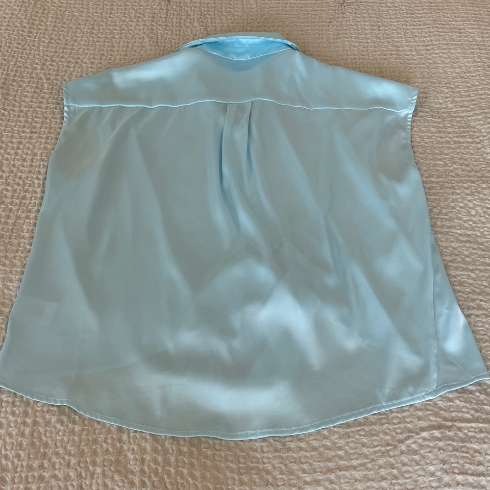 Hutch Light Blue Fringed Tie Front Cap Sleeve Button Down Blouse Size SMALL - Picture 6 of 8